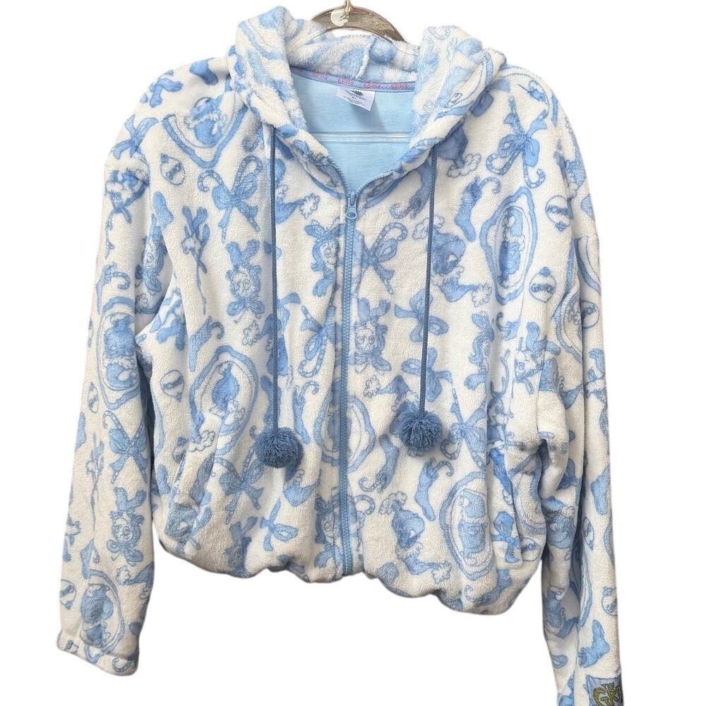 The Grinch Soft Fleece Printed Hoodie Full Zip Size XL Coquette Toile Blue White